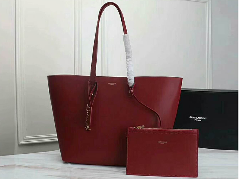 Shopping leather tote Saint Laurent Burgundy in Leather - 33095730