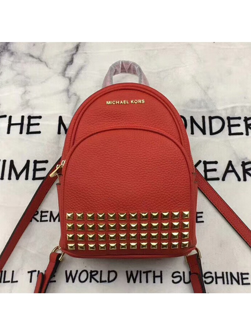Michael Kors Abbey Extra Small Studded Leather Backpack Red