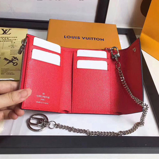 LOUIS VUITTON Chain compact Wallet Supreme Tri-fold purse M67755 Epi Red  Used LV