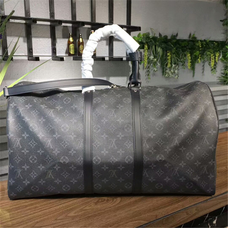 Louis Vuitton Monogram Eclipse Keepall 55 Bandouliere Travel Bag Duffle  M40605