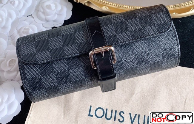 Replica Louis Vuitton N41137 3 Watch Case Damier Graphite Canvas