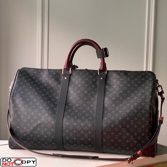 Louis Vuitton M56856 LV Keepall Bandouliere 50 Bag in Monogram Eclipse  coated canvas and cowhide leather Replica sale online ,buy fake bag