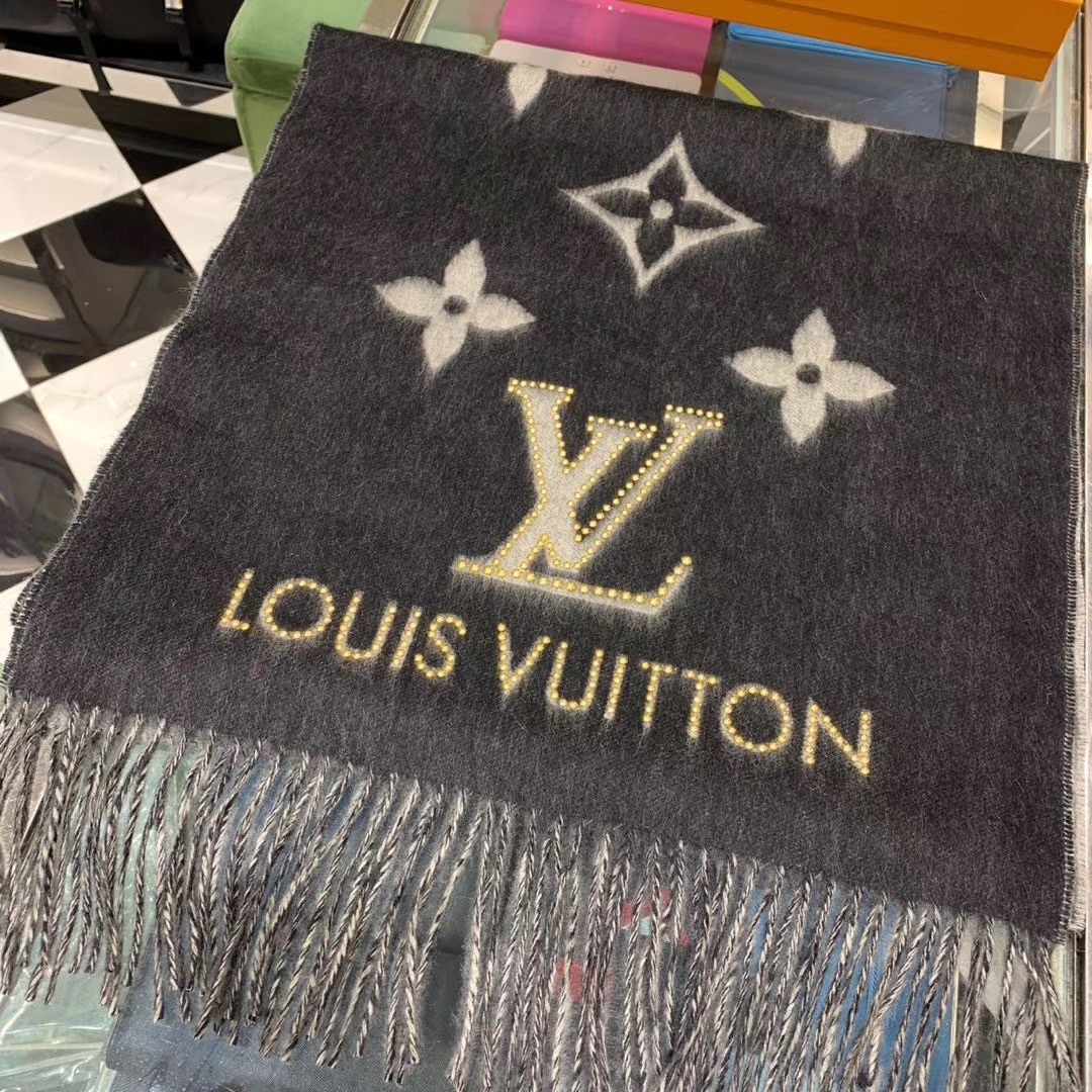 LOUIS VUITTON Escharpe Reykjavik Study Scarf Noir Cashmere 100% M71588