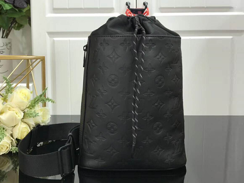 Louis Vuitton Chalk Sling Bag Monogram Shadow Leather Black 1225381