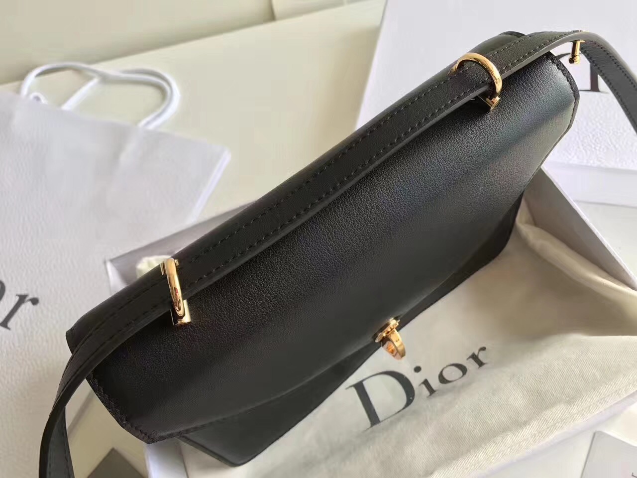 Replica/imitation Bags/Sac Dior Cest Dior Flap Bag In Black Calfskin