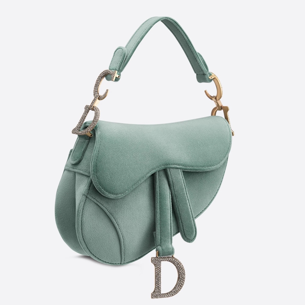 Saddle velvet mini bag Dior Green in Velvet - 33376908